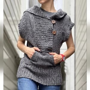 Free People Gray Hooded Women's Sweater Vest Wool Blend Size XS